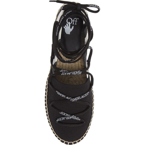 Off-White c/o Virgil Abloh Black & White Canvas Striped Lace-Up Espadrille Flat - Picture 2 of 16